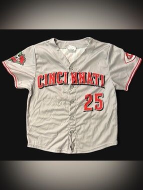 A.P.C. Kids Cincinnati Grey Baseball Jersey with Red Trim
